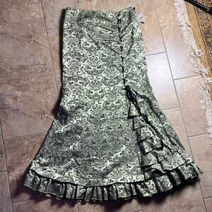 Belle Poque victorian gothic lace up jacquard ruffled maxi skirt